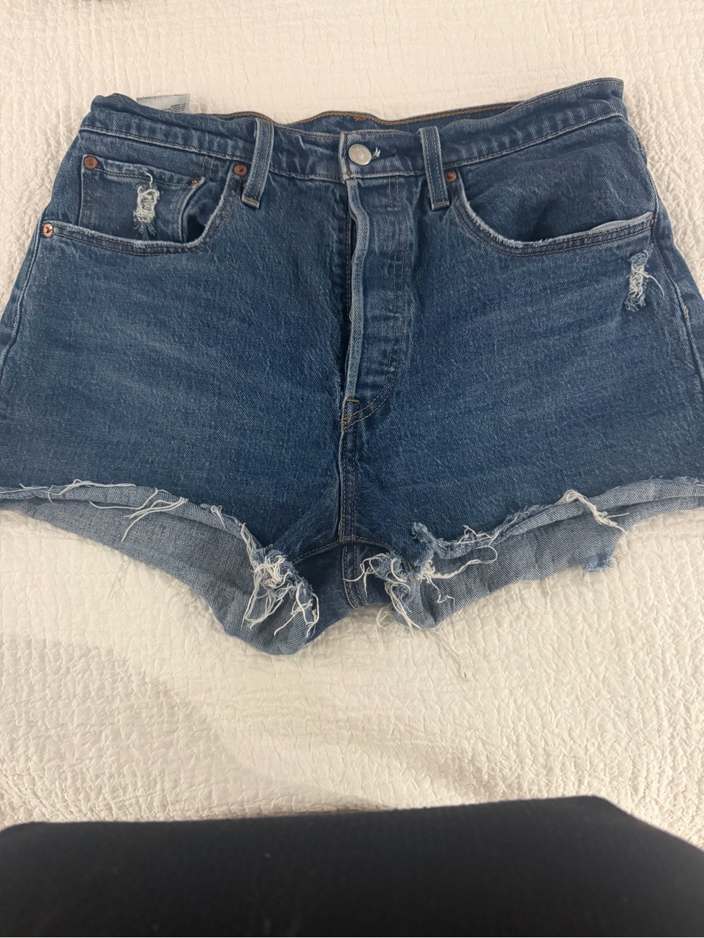 Levi's Dark Blue Distressed Cutoff Jean Shorts
